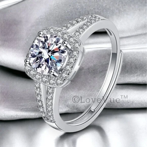 Certified 1ct. t.w. Diamond Moissanite Square Frame Brilliant Cut Wedding Ring - Picture 5 of 16